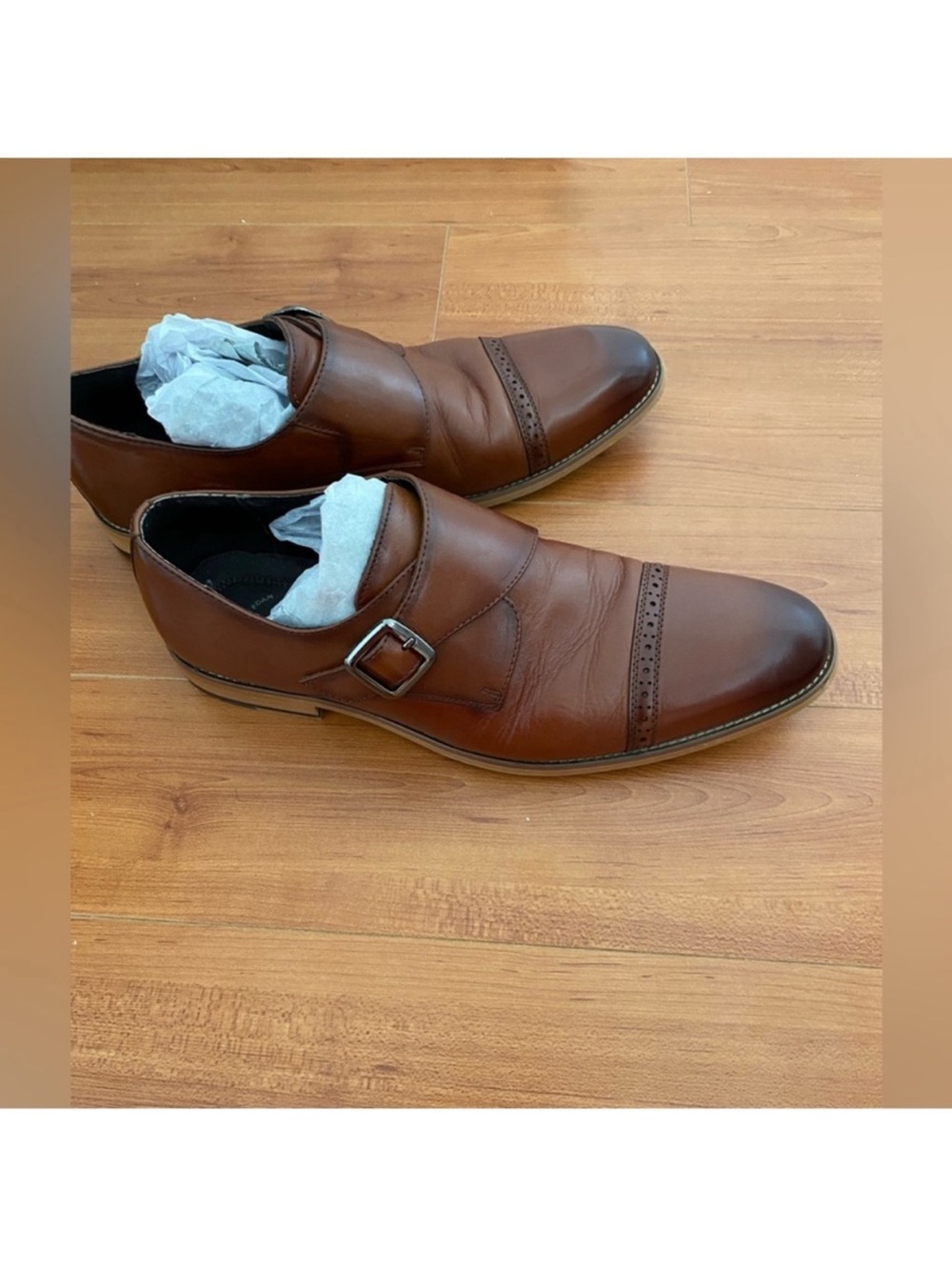 Stacy Adams Brown Leather Cap-Toe Single Monk Strap Shoes